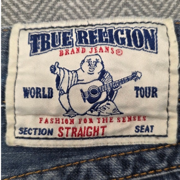 True Religion Straight Leg Jeans Mens 29 Blue Medium Wash Made in USA Distressed - Picture 6 of 11